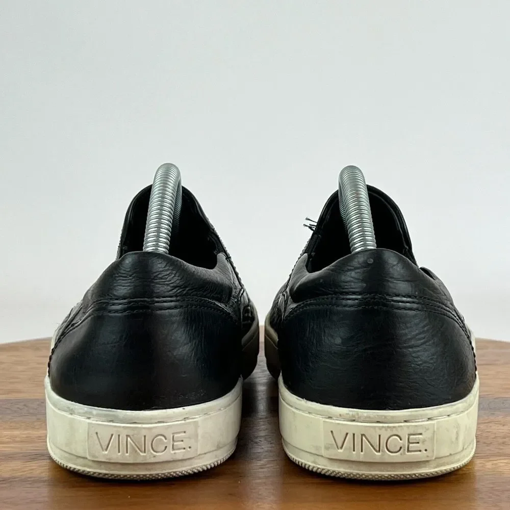 Mens Vince Fletcher Black Leather Slip On Casual Comfort Sneakers Shoes Size 8 M
